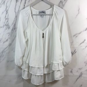 Joseph Ribkoff White Ruffle Layered Blouse
